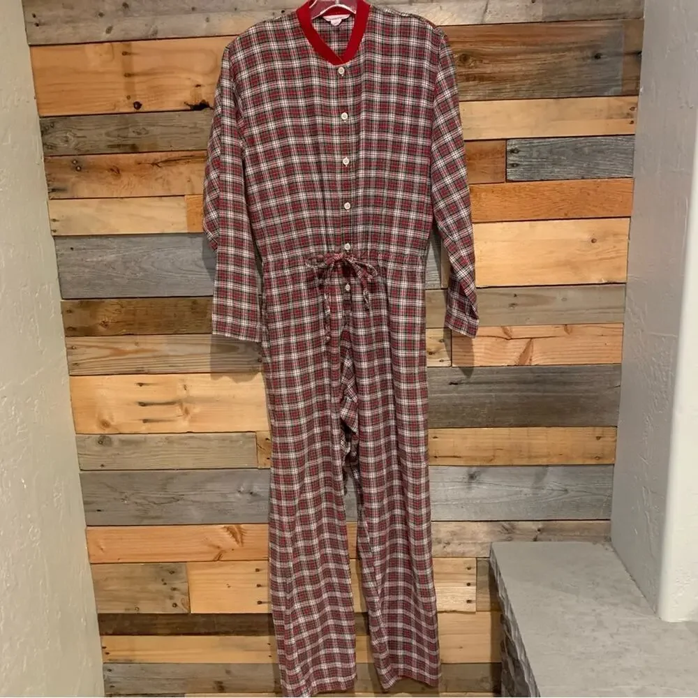 J. Crew Unisex Plaid Pajama One Piece Holiday Sleepwear Red/White/Green Size‎ S